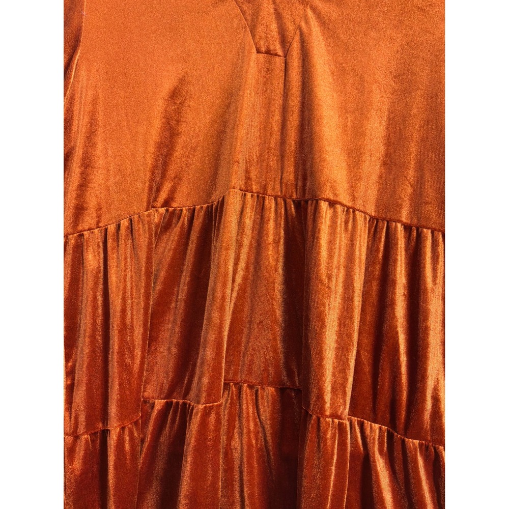Boho Women Unbranded Velvet Tiered Mini Dress XL Copper Orange - Picture 2 of 5